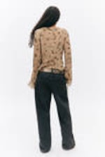 Beige - Astro Pop - Sheer Chiffon Tie Blouse - 2