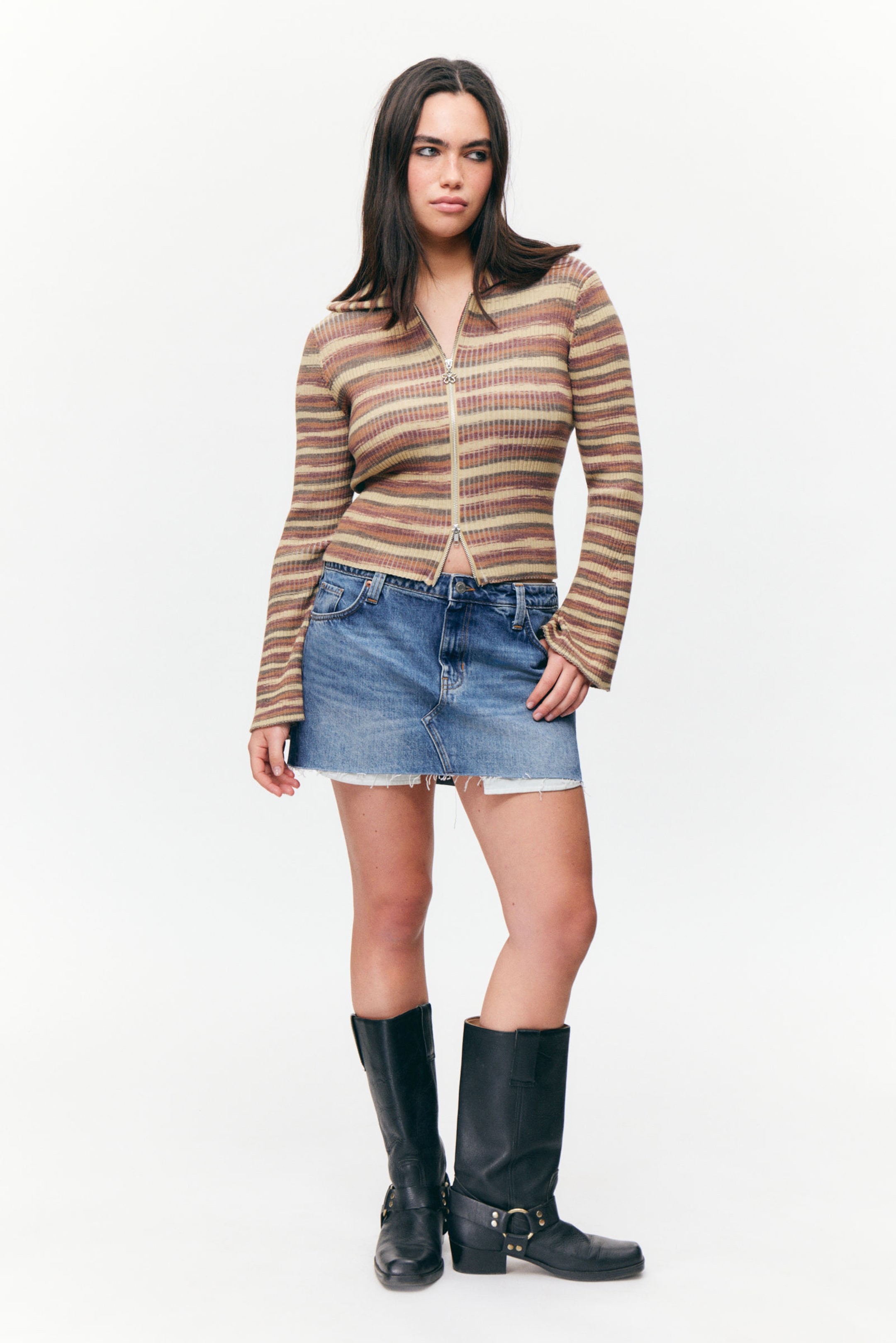 #5C5440 - Flare-Sleeved Rib-Knitted Cardigan - 2