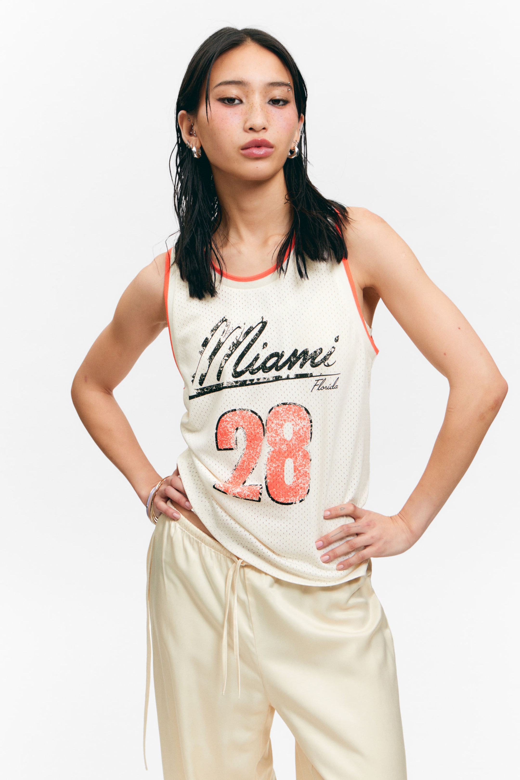 #ECE9E2 - Mesh Drawstring Tank Top - 2