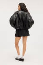 Black - Faux Leather Bomber Jacket - 3