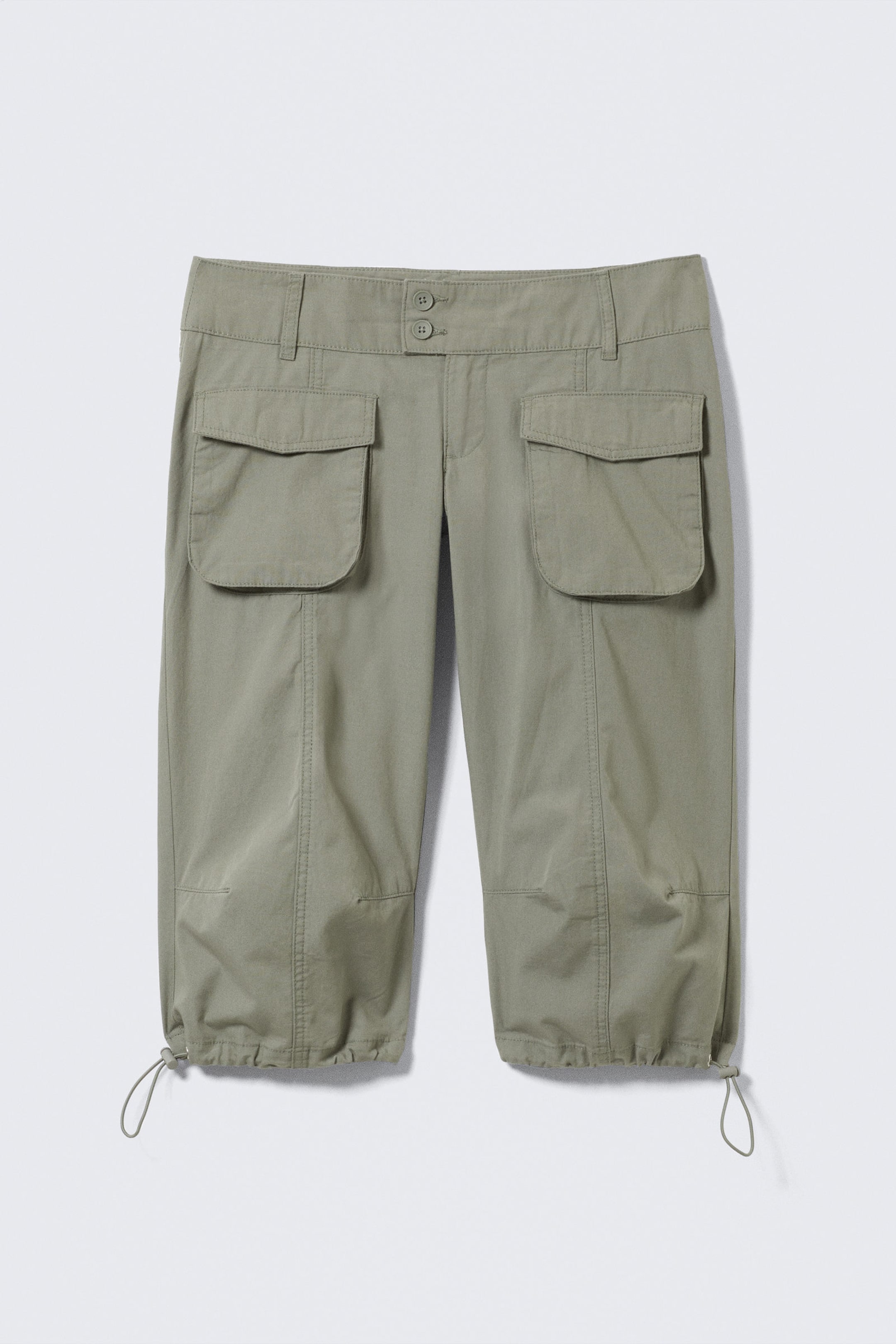 Khaki Green - Ultra-Low Rise Cargo Capri Trousers - 4
