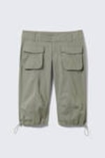 Khaki Green - Ultra-Low Rise Cargo Capri Trousers - 4