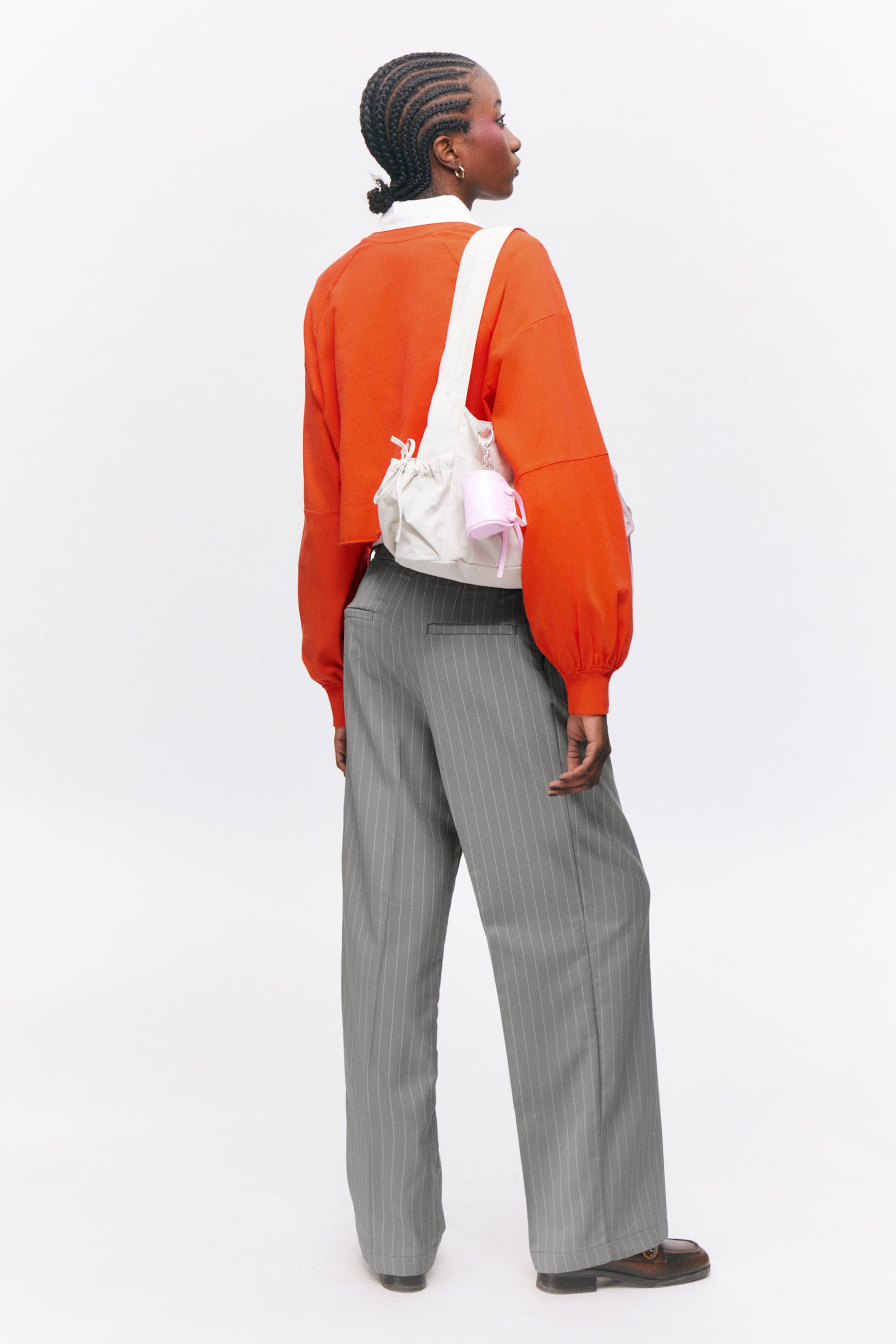 Striped Grey - Wide Leg Trousers - 2