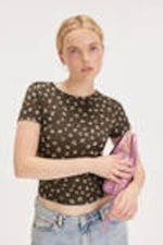 Brown - Floral - Cropped t-shirt - 0