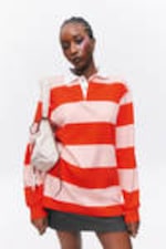 Red & Pink Stripes - Long-Sleeved Rugby Mini Dress - 1