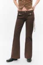 Dark Brown - Low Waisted Bootcut Twill Trousers - 1