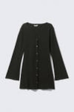 Black - Long-Sleeved V-neck Mini Dress - 4