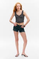 Dark Grey - Frilled Lace-Up Corset Top - 2