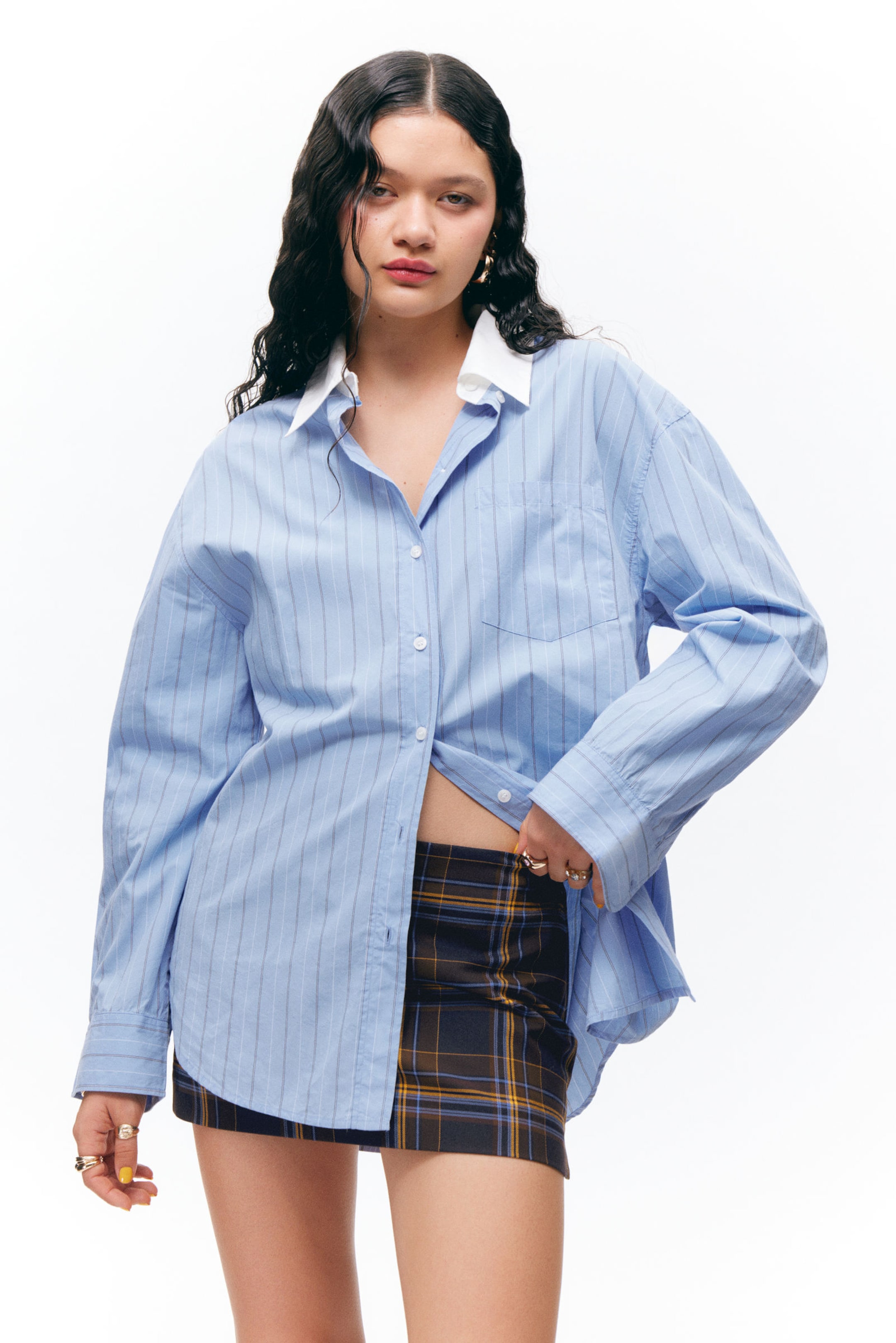 #90A9D1 - Långärmad oversized poplinskjorta - 2