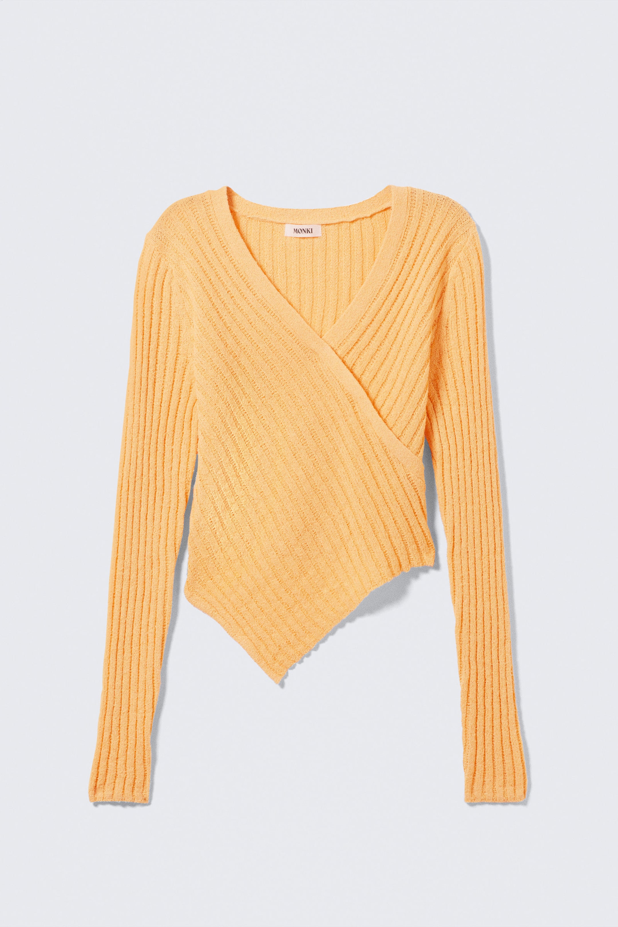 Yellow - Knitted Wrap-shaped Asymmetric V-neck Sweater - 4