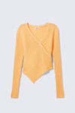 Yellow - Knitted Wrap-shaped Asymmetric V-neck Sweater - 4
