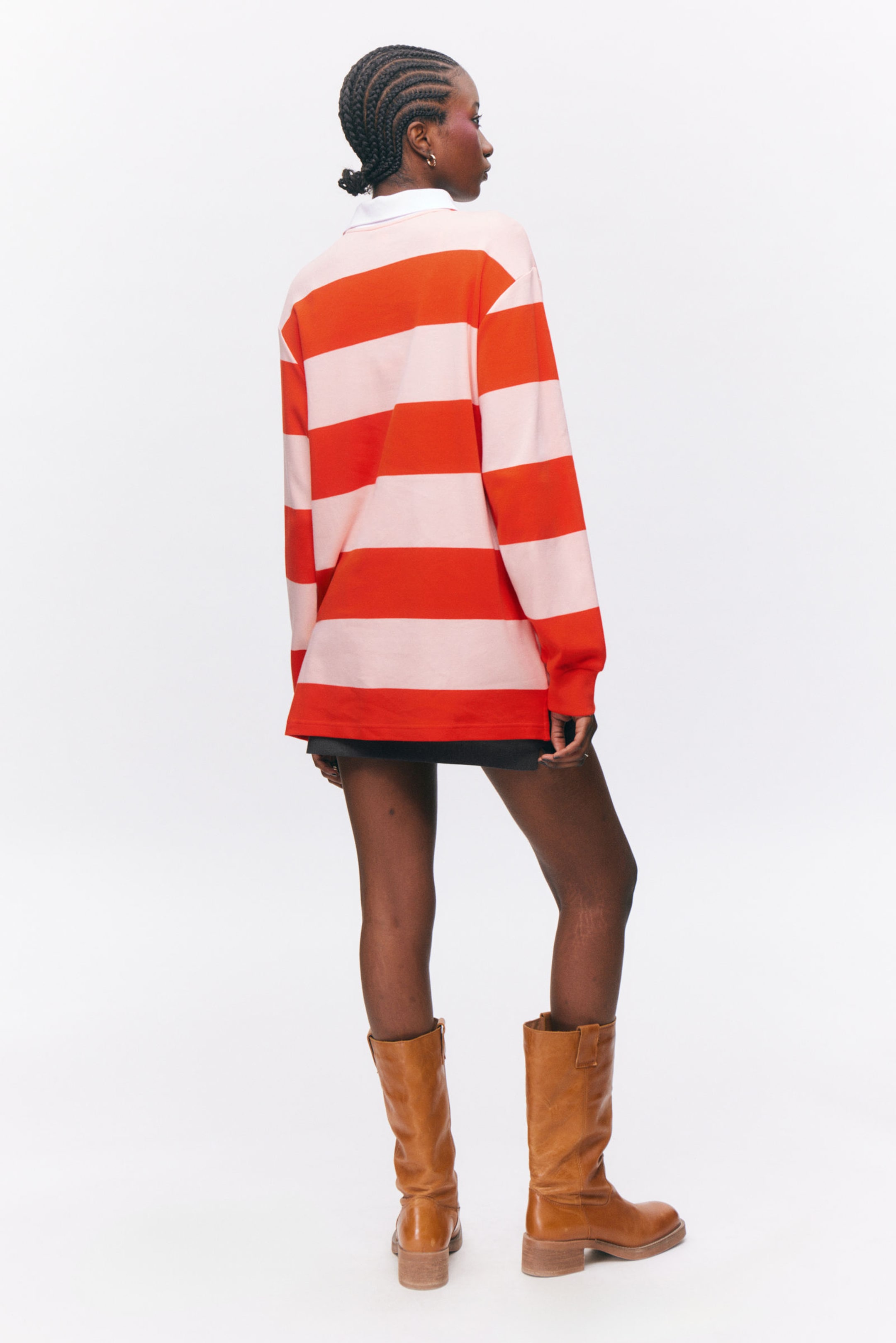 Red & Pink Stripes - Long-Sleeved Rugby Mini Dress - 2