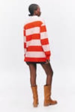 Red & Pink Stripes - Long-Sleeved Rugby Mini Dress - 2
