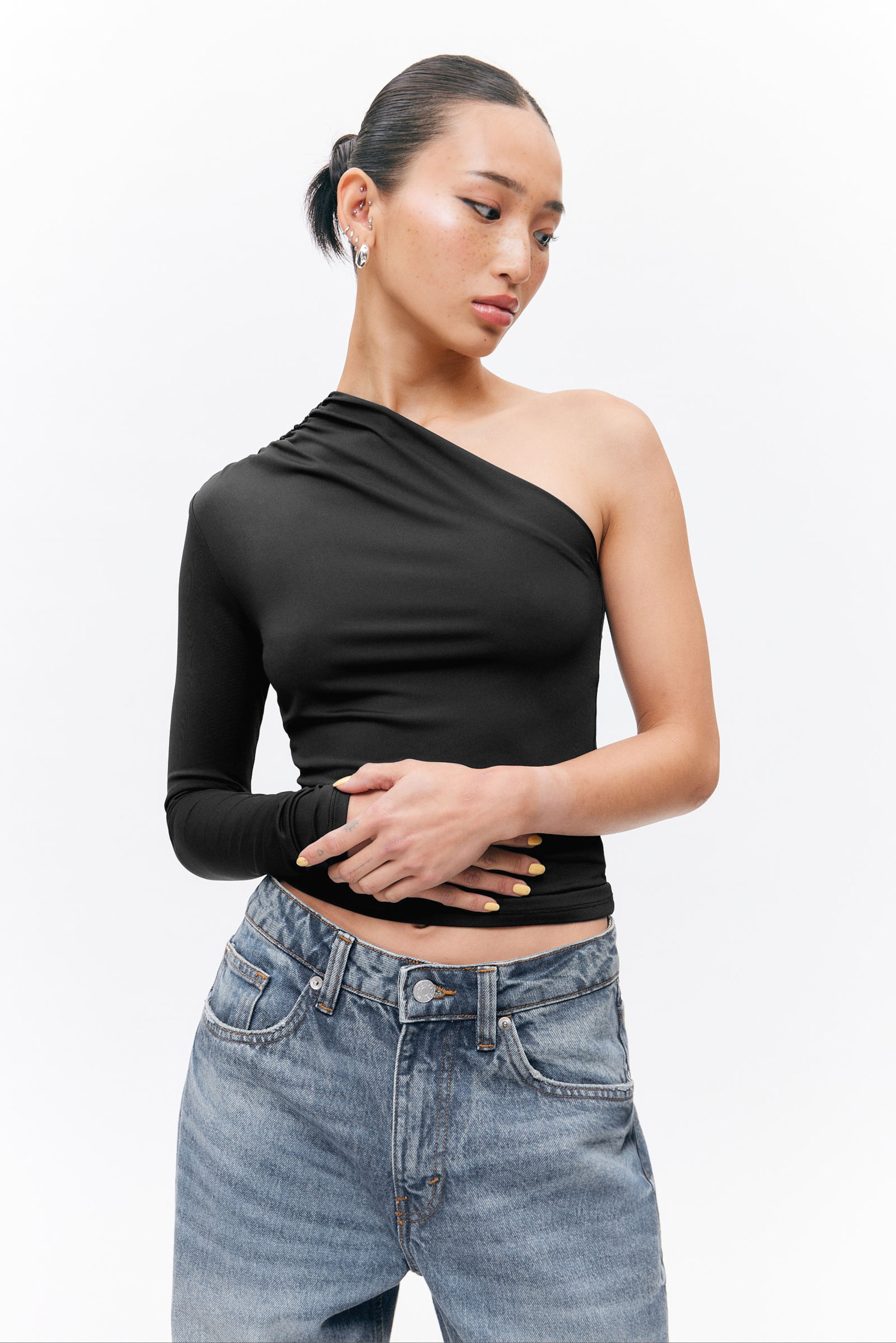 #33363A - Draped One-Shoulder Nylon Top - 2