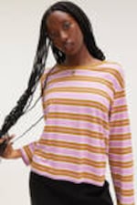 Mustard & Pink Stripe - Boxy Sleeve T-Shirt - 0