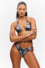 Black Newspaper/Blue Flame - Printed Brazilian Cut Bikini Bottoms - 1