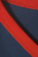 Dark Blue - Red Binding - Short-Sleeved Cowl Neck Top - 5