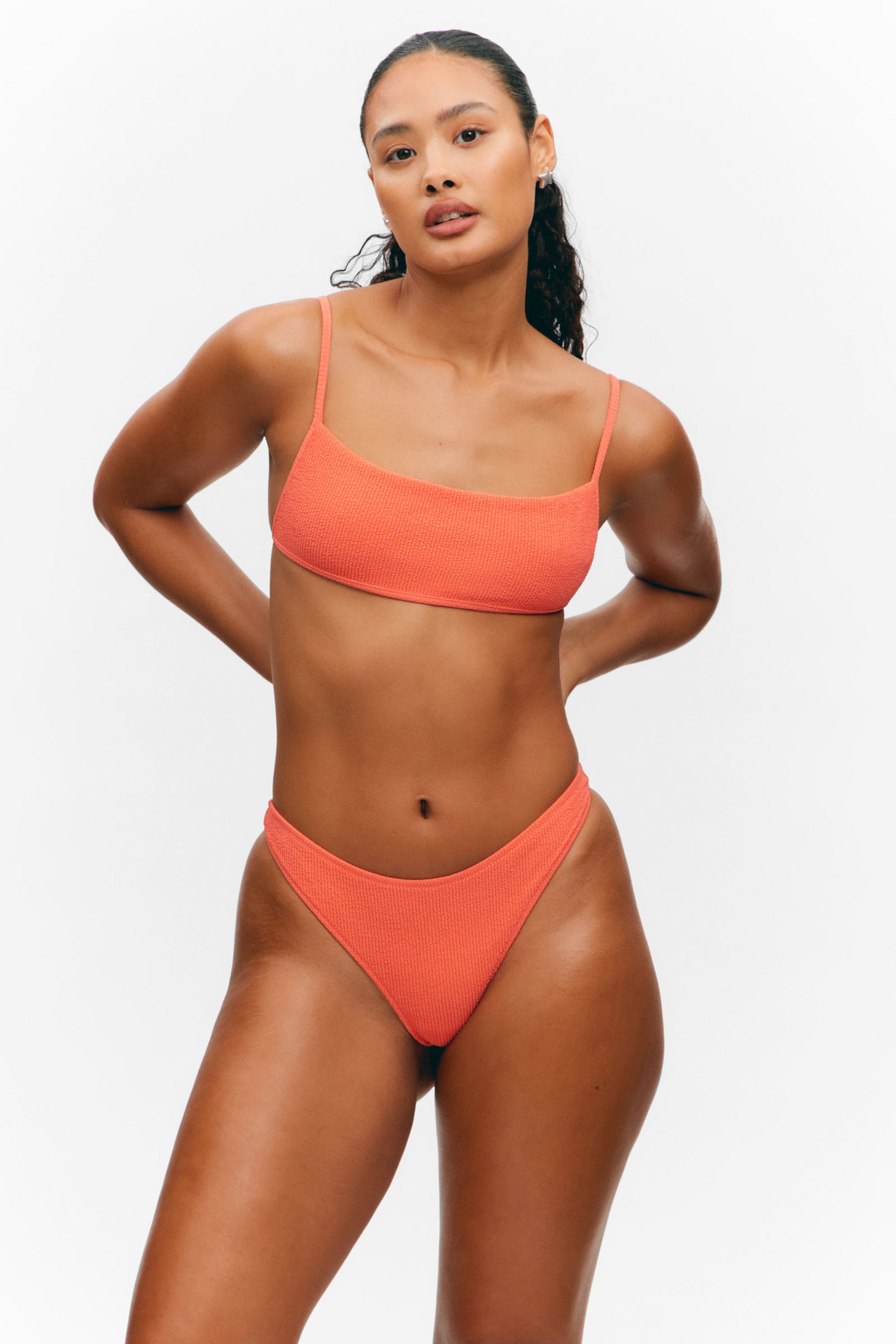 #CF5757 - Structured Square Neck Bikini Top - 1