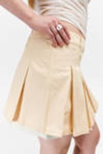 Beige - Mid-Rise Pleated Mini Twill Skirt - 1