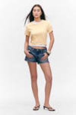 Light Yellow - Cropped Fitted Cotton T-Shirt - 1