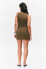 Brown - Gathered Jersey Mini Dress - 2
