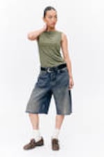 Khaki Green - Super soft sleeveless boatneck top - 0