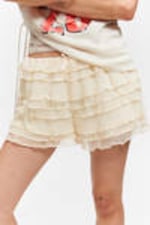 White - Frilled Lace Mini Shorts - 1