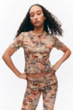 Pink - Leopard-Paisley Pattern - Soft Printed Short-Sleeved T-shirt - 0