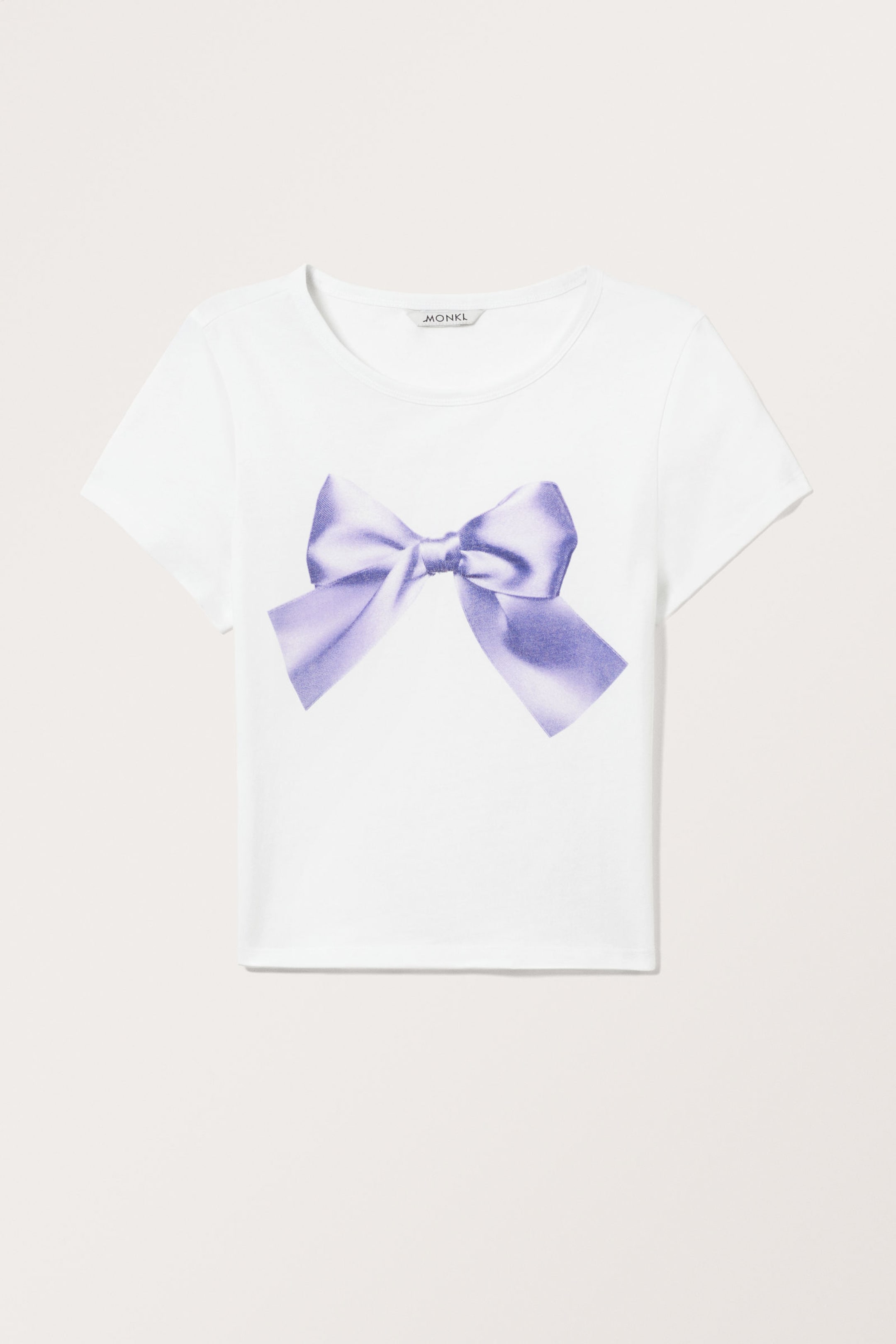 White - Purple Bow - Cropped t-shirt - 3
