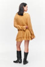 Mustard Yellow - Frilled V-neck Mini Dress - 3