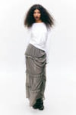 Dusty Grey - Tiered Frilled Maxi Skirt - 1