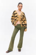 Dark Khaki Green - Frayed Low Waist Twill Trousers - 0
