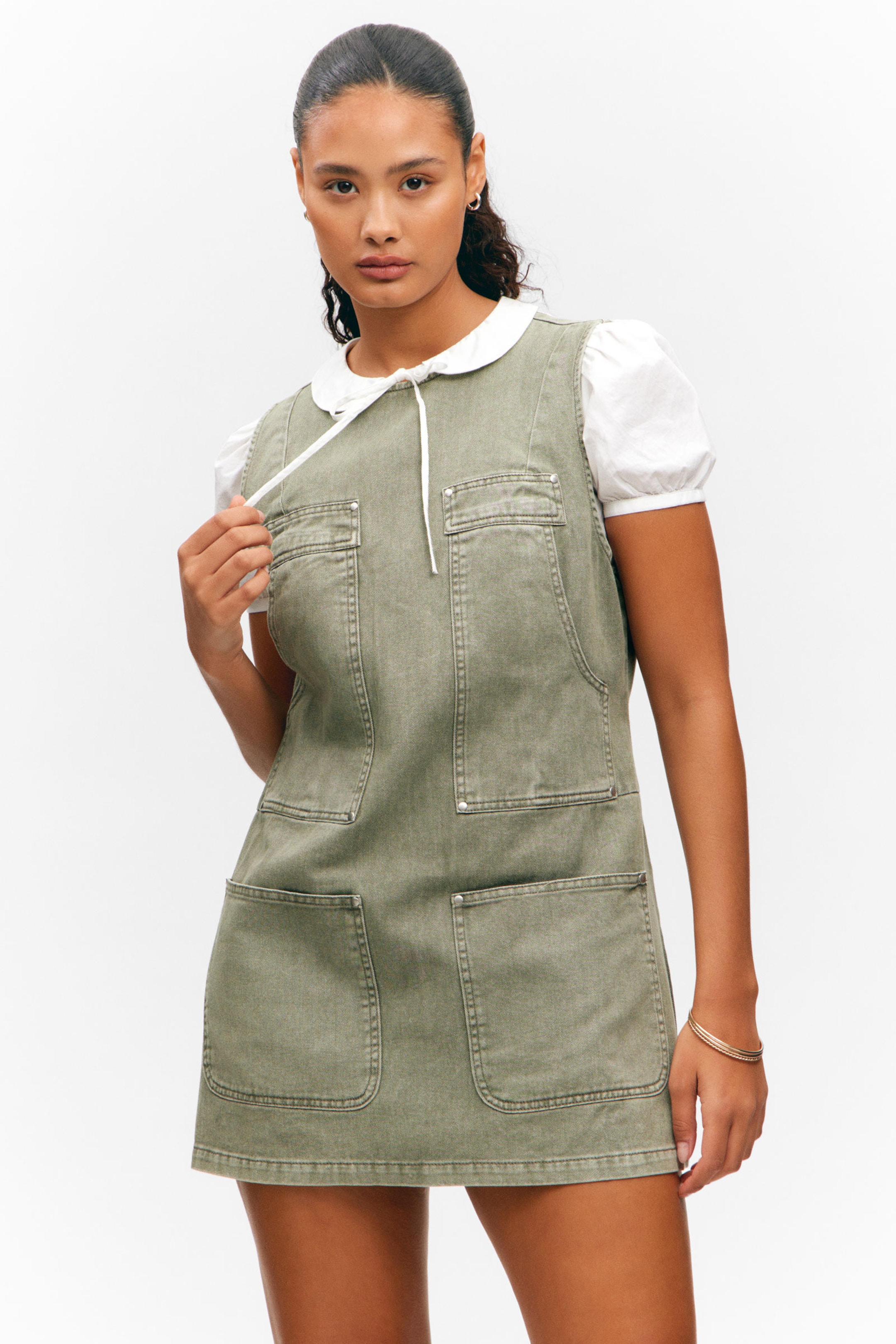 #6F7060 - Sleeveless Utility Cotton Twill Dress - 2