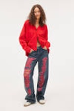 Bright Red Melange - Relaxed knitted cardigan - 0