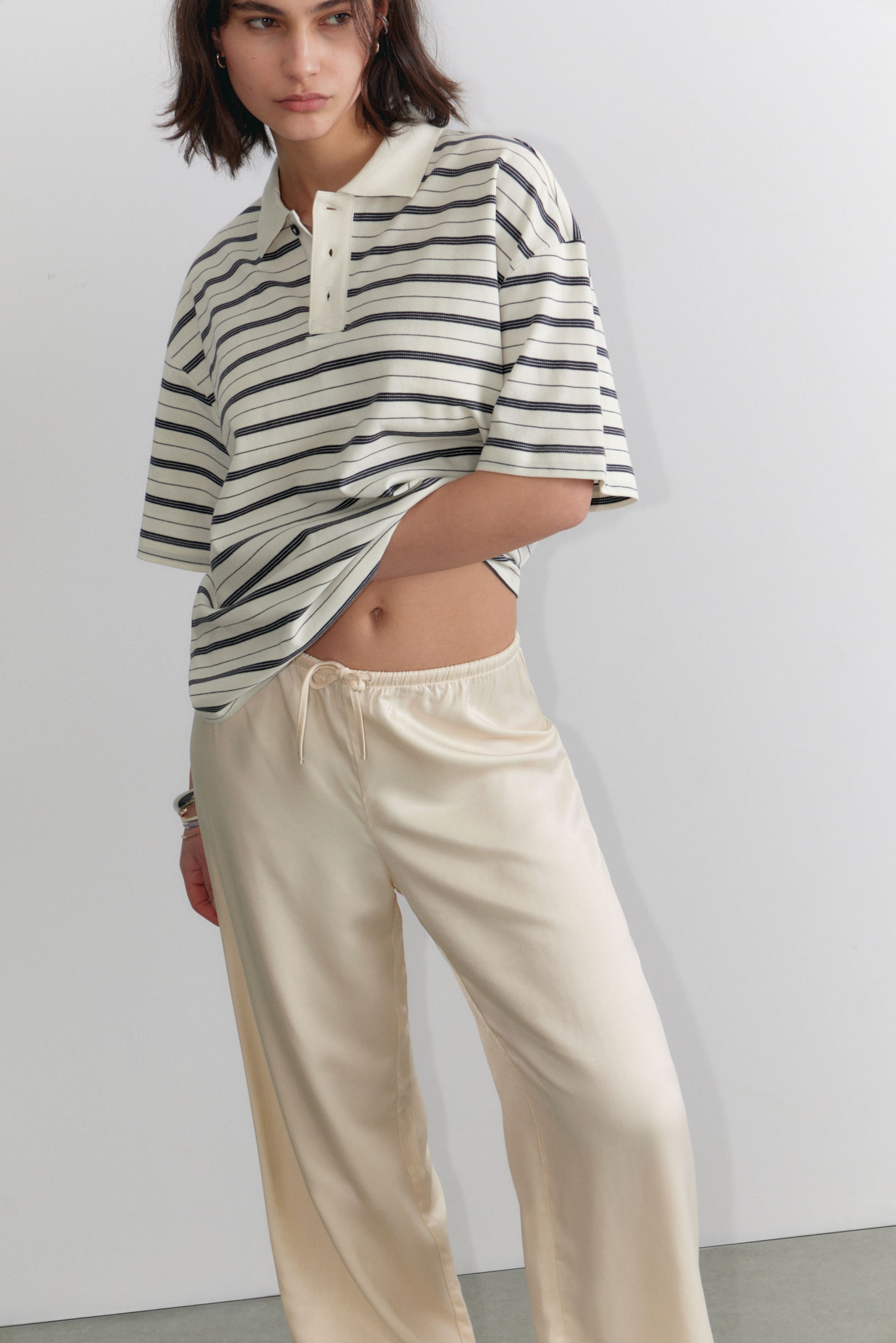 #ECE9E2 - Striped Relaxed Fit Polo Shirt - 1
