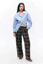 Checked Dark Blue - Loose Elastic Suiting Trousers - 0