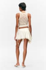 White - Lace-Trim Satin Wrap Mini Skirt - 3