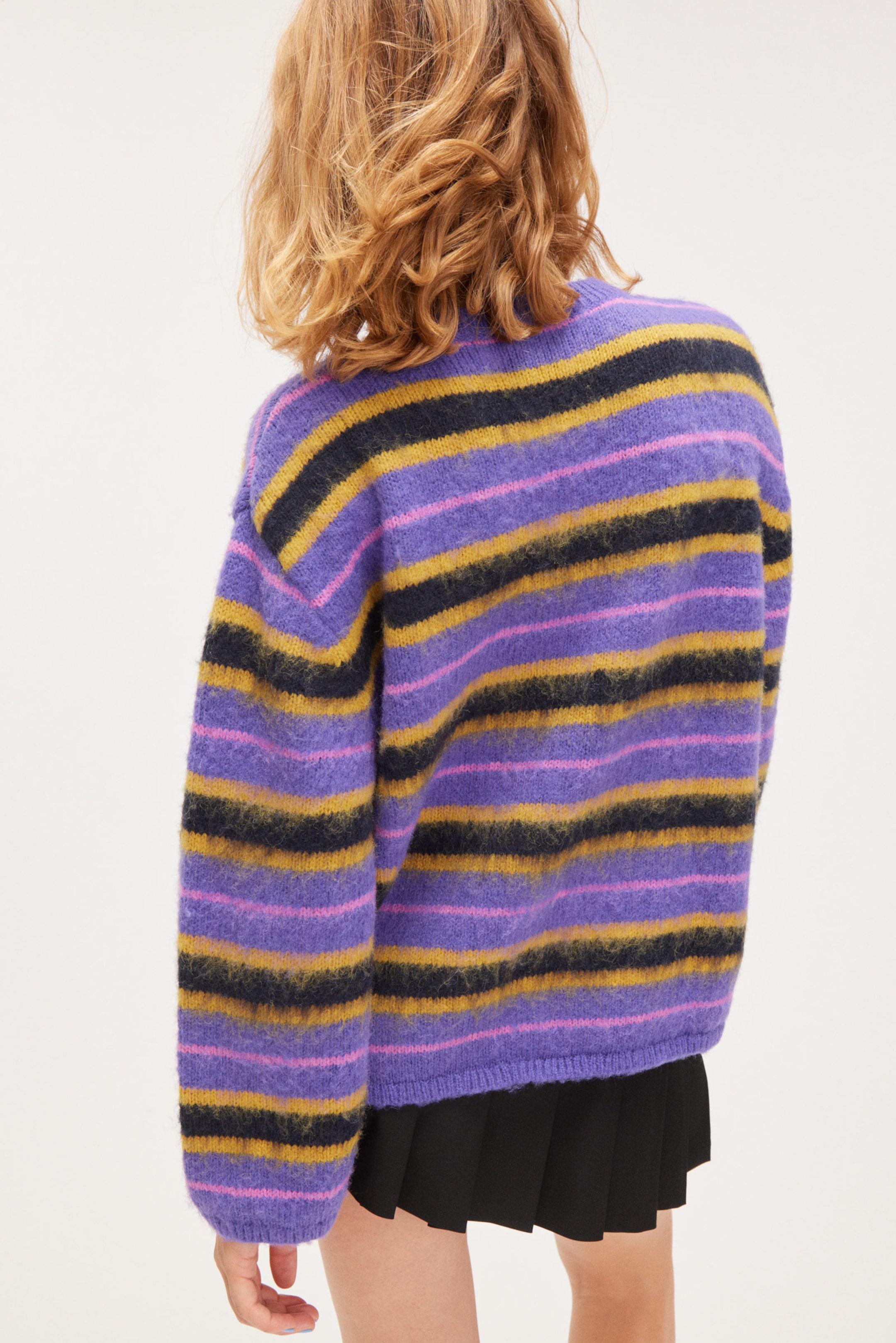 Purple Multi Stripe - Fluffy knit cardigan - 2
