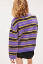 Purple Multi Stripe - Fluffy knit cardigan - 2