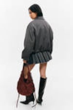 Striped Dark Grey - Padded Suiting Bomber Jacket - 3
