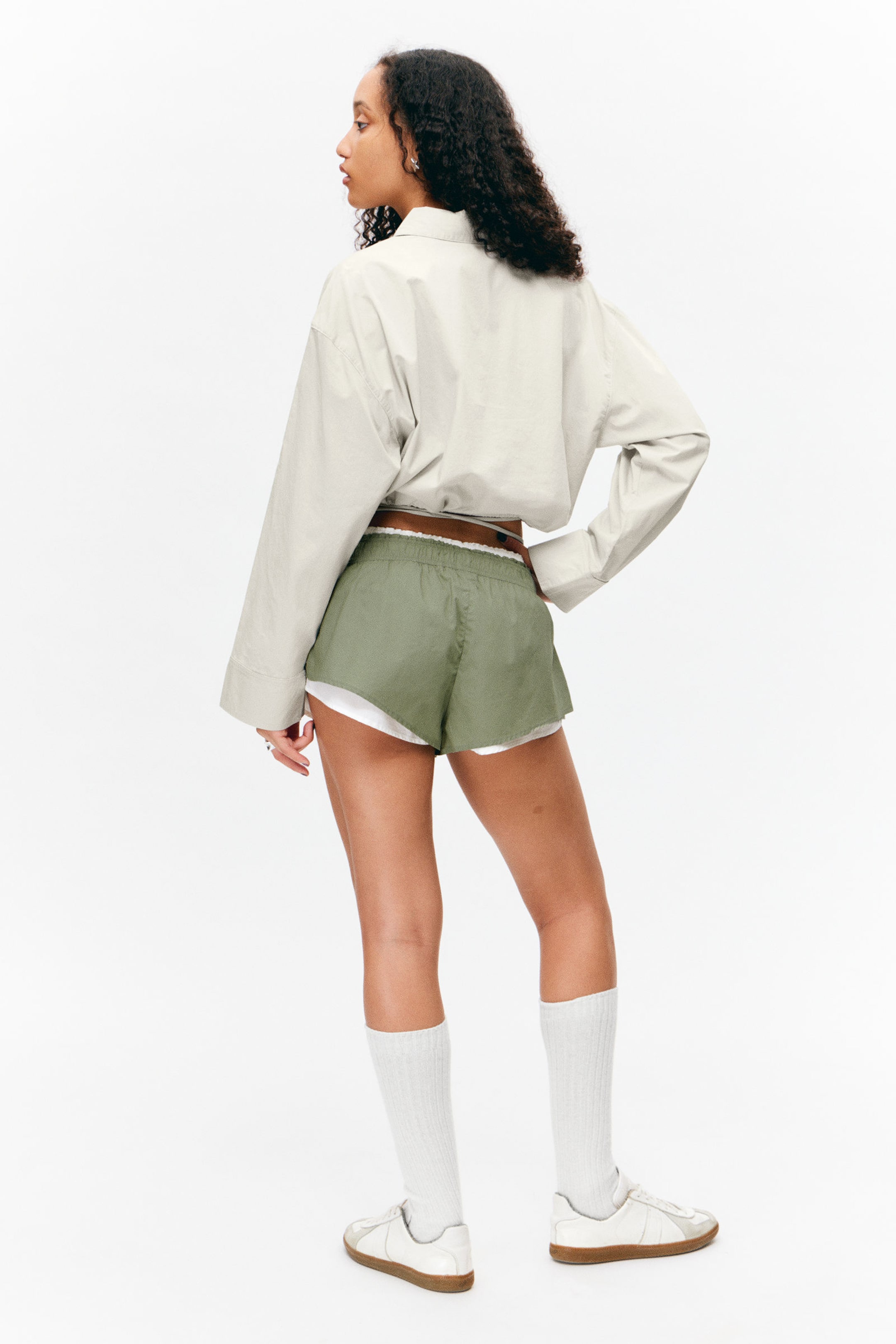 Light Green - Cropped Cotton Poplin Drawstring Night-Shirt - 2