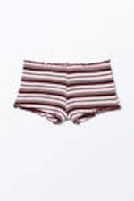 Dark Red & Pink Stripe - Ribbed Frilled Mini Shorts - 3