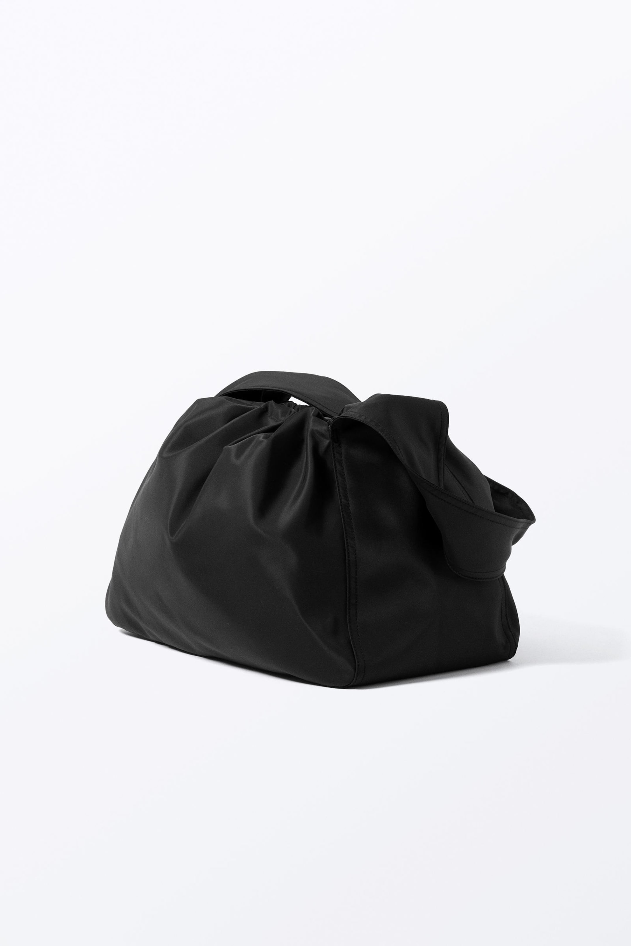 Black - Large Rectangular Drawstring Shoulder Bag - 4