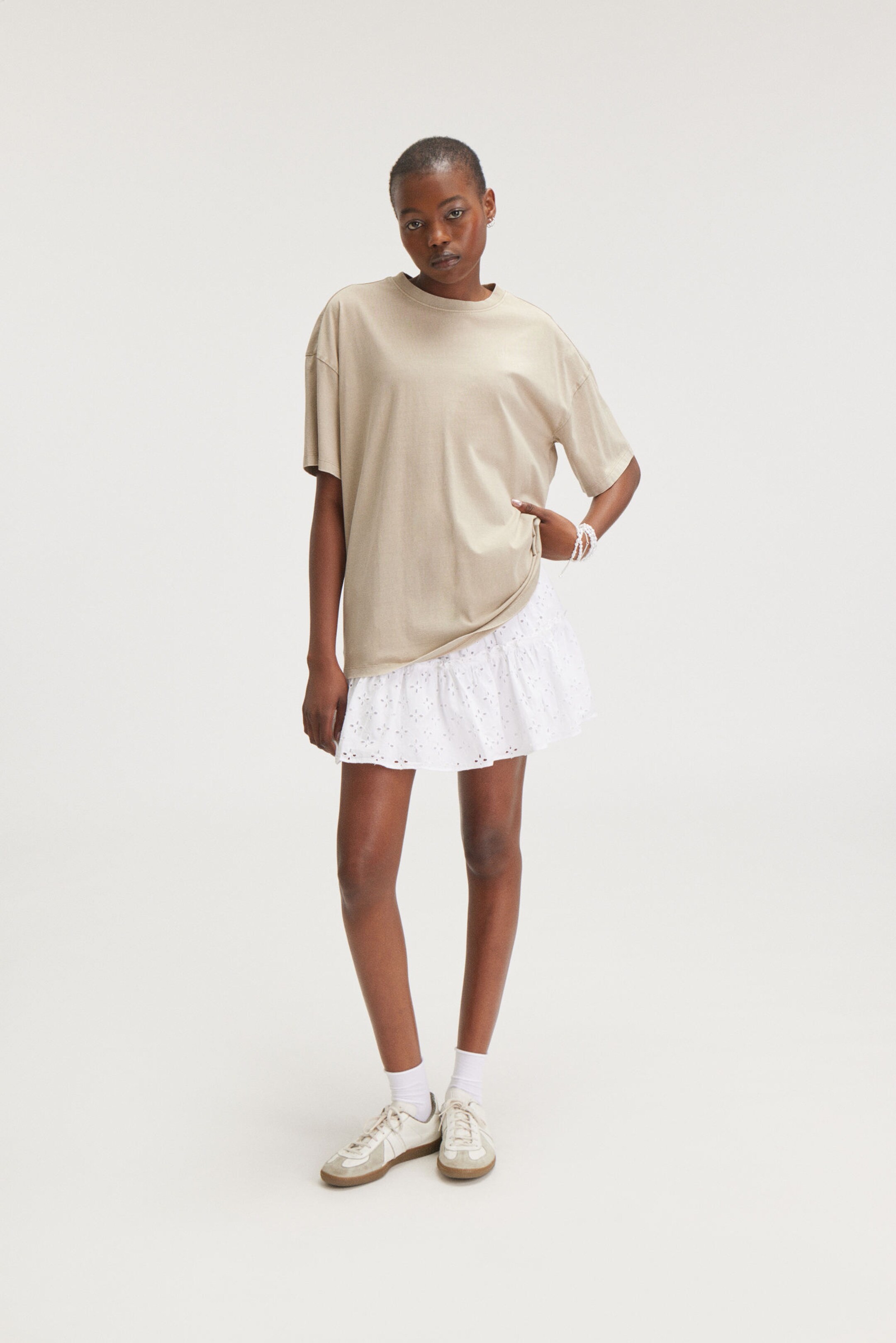 Washed Beige - Oversized Cotton T-shirt - 1