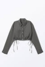 Dark Grey - Cropped Loose Cargo Shirt - 3