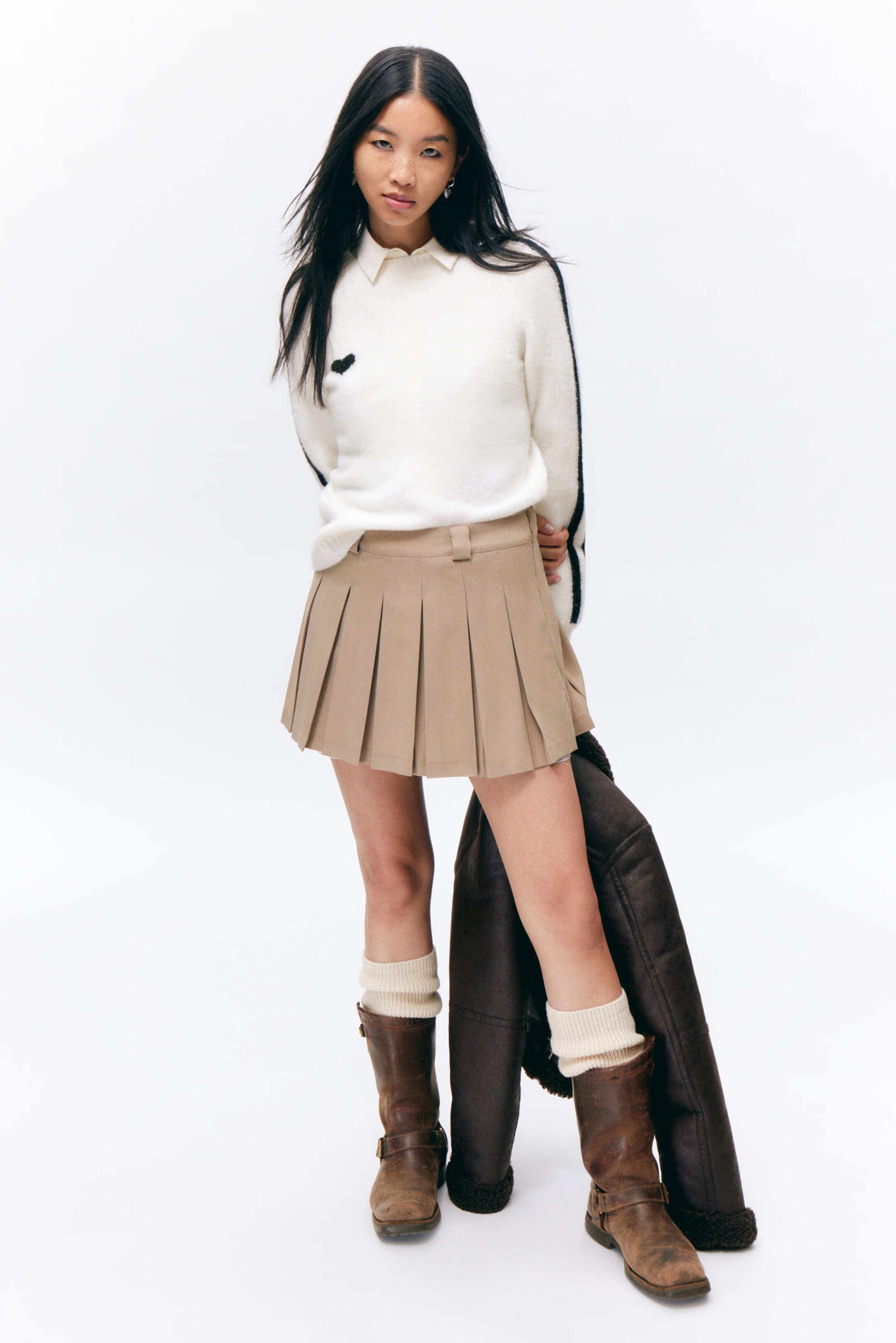 #9E9783 - Low Pleated Mini Skirt - 2