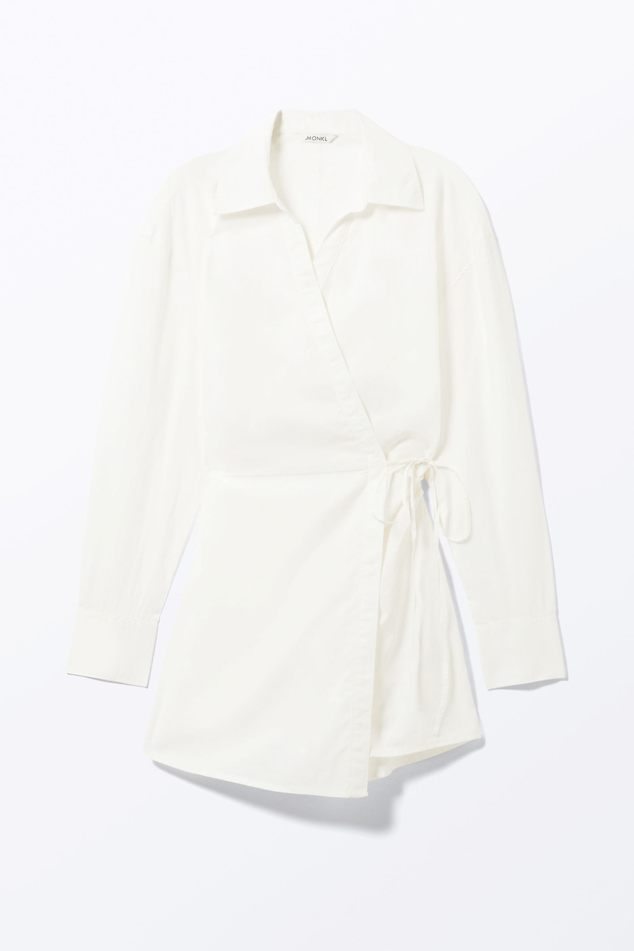 White - Long-Sleeved Mini Wrap Shirt Dress - 3