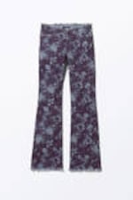 Blue Floral - Frayed Low Waist Twill Trousers - 3