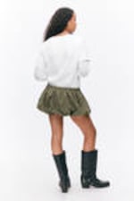 Checked Khaki Green - Balloon Mini Cotton Skirt - 2