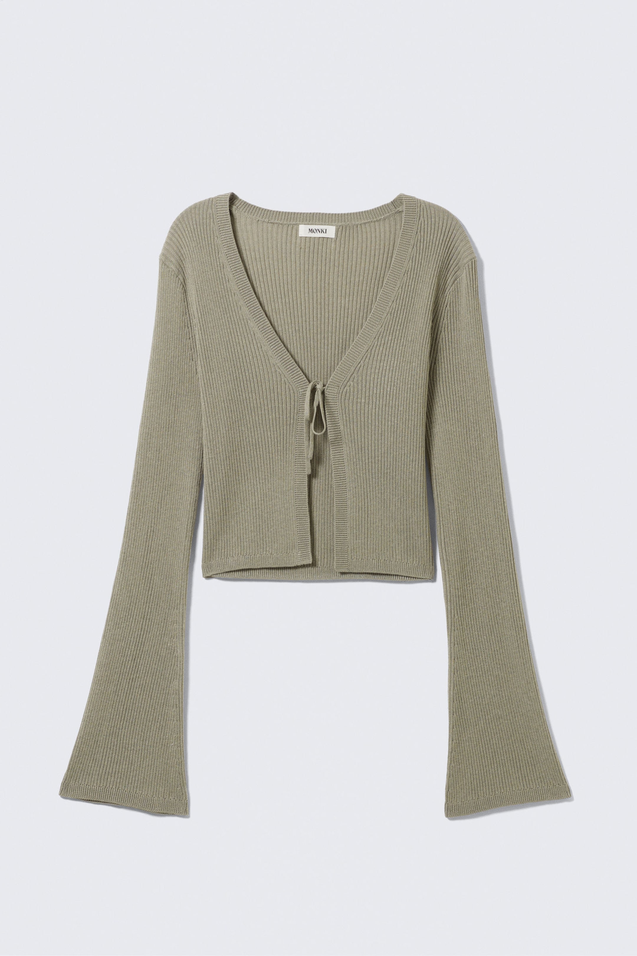 Khaki Green - Ribbed Tie-Front Cardigan - 4